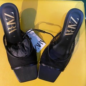 Zara heeled black mesh sandal